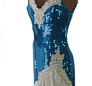 80s Prom Dress Sequined Women's Vintage Turquoise White Paris Sport Club XS/S Dance Party VFG