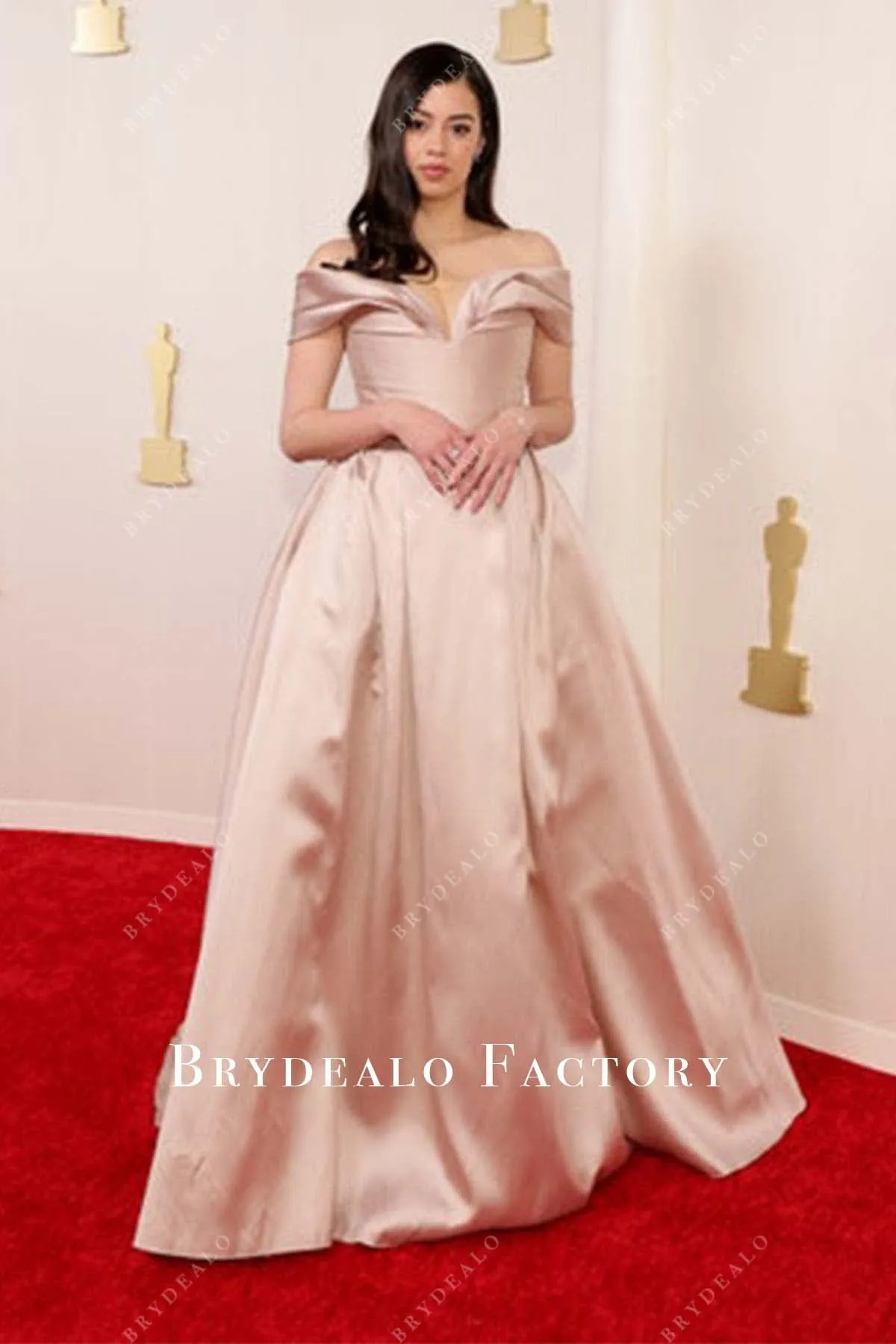 Amber Midthunder 2024 Oscars Nude Pink Off Shoulder Dress