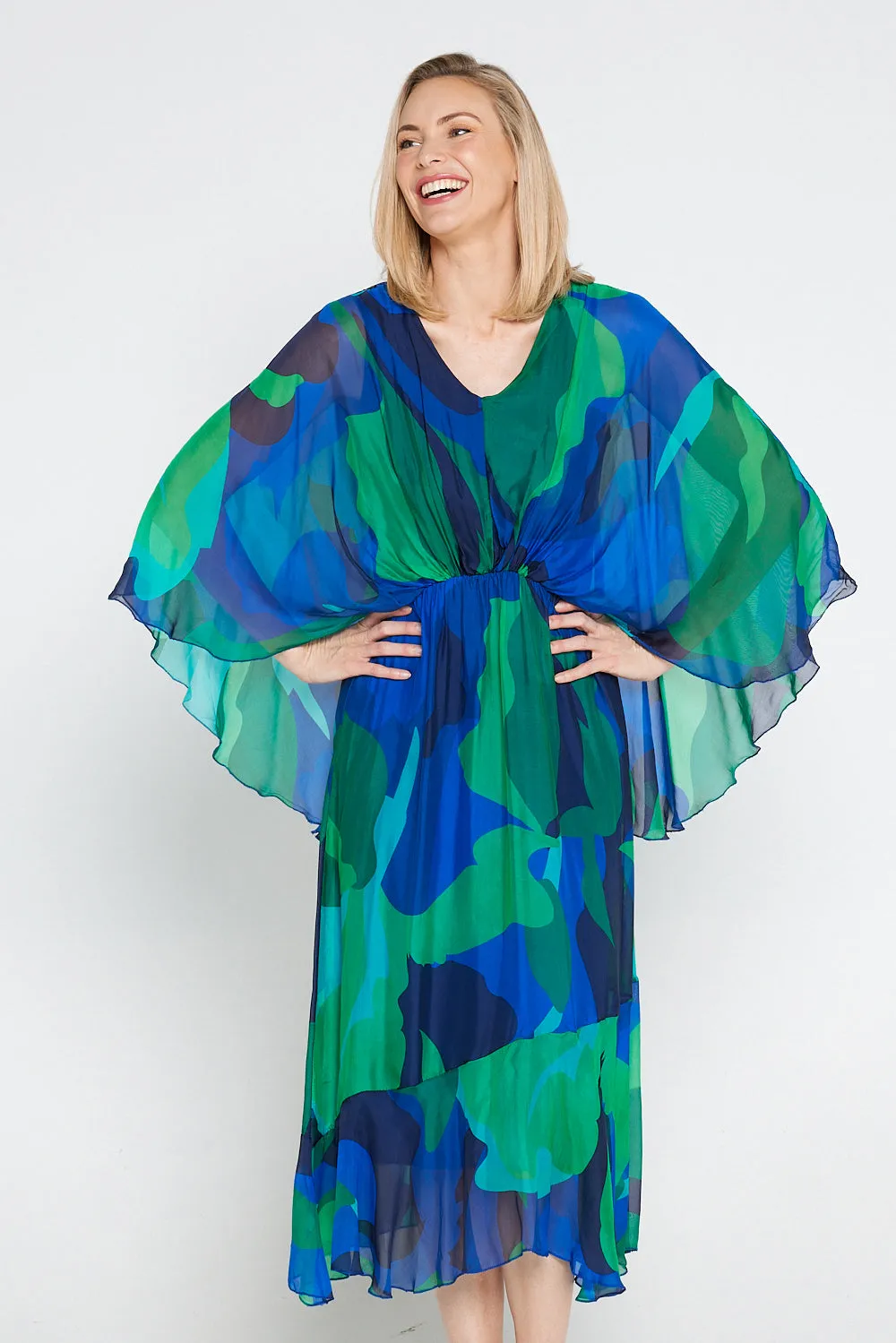 Artemis Silk Dress - Jade Cobalt