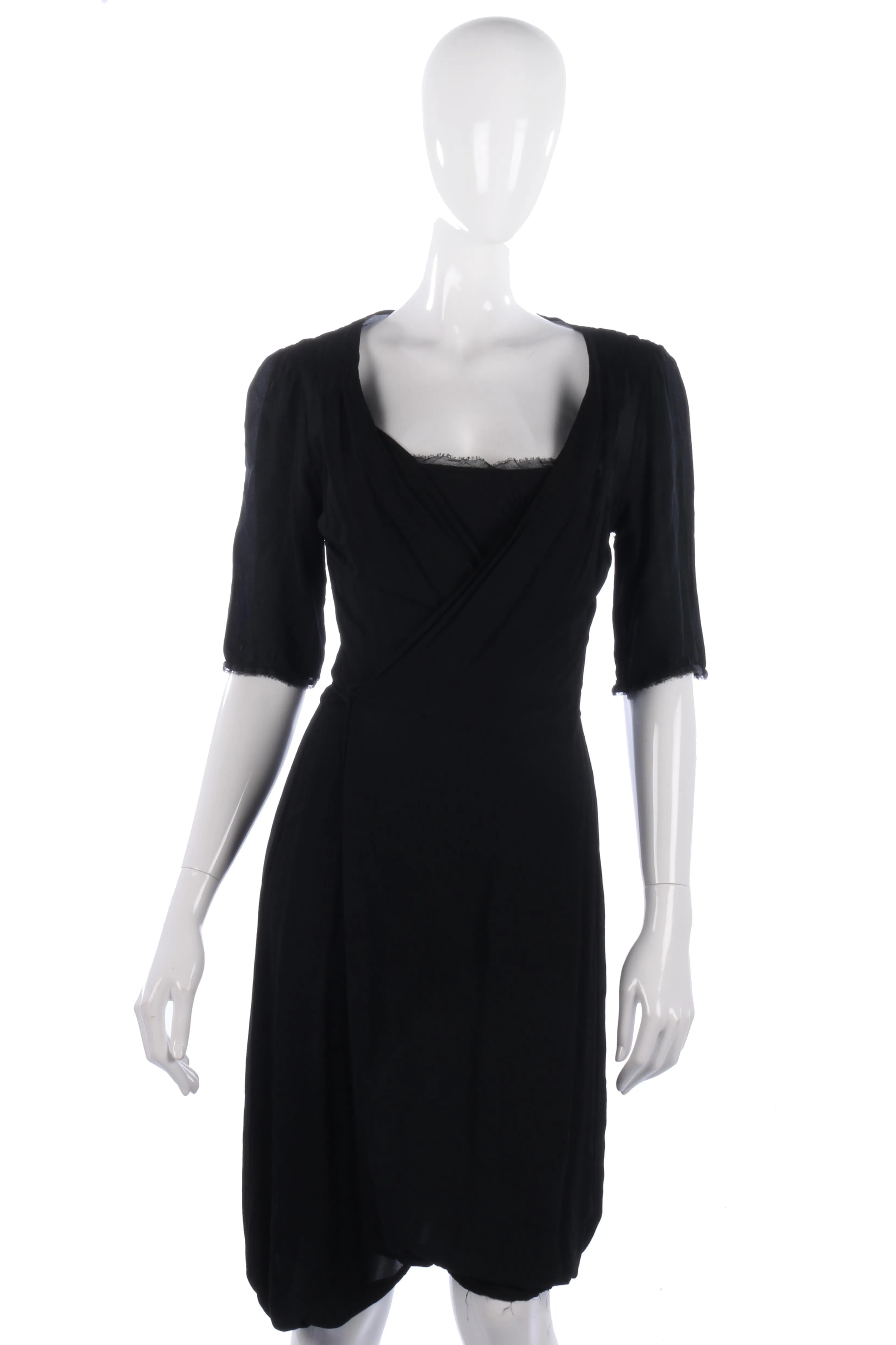 Black wrap style dress with lace detail size 12