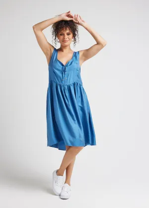 Carnation Sleeveless Silk Dress - Ocean Blue