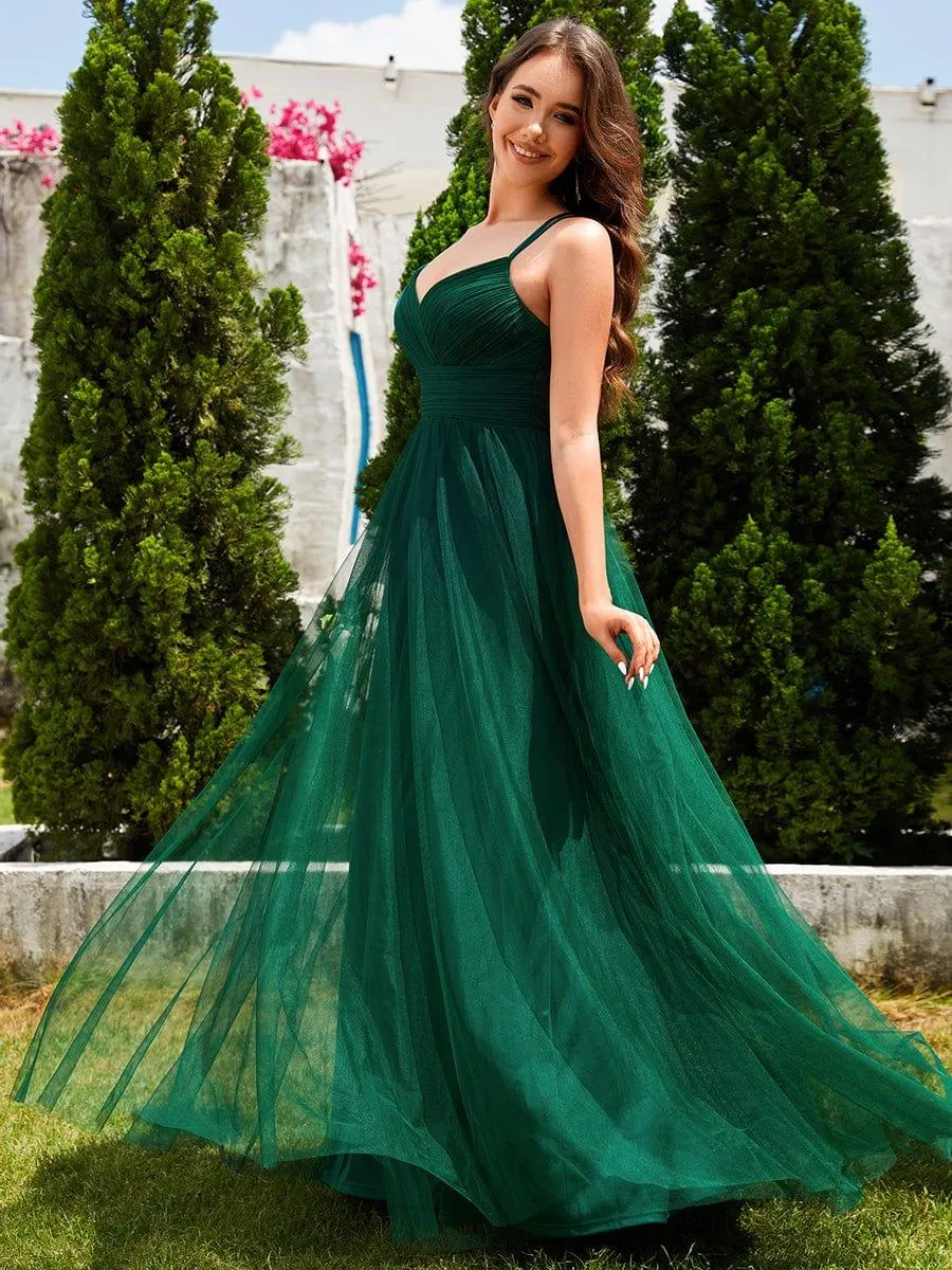Chic Lace Sheer Back and Cross Straps V-Neck Sleeveless Bridesmaid Dress