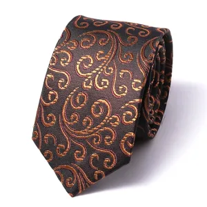 Classy Men Brown Swirly Silk Skinny Tie