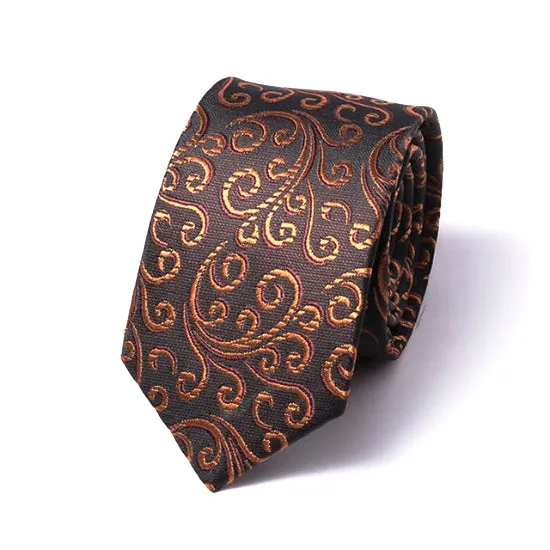 Classy Men Brown Swirly Silk Skinny Tie