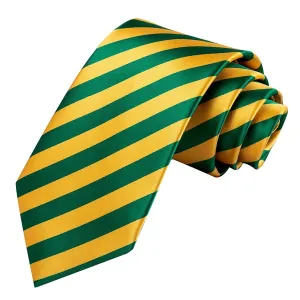 Classy Men Green Yellow Gold Striped Silk Tie