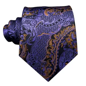 Classy Men Purple Gold Floral Silk Tie