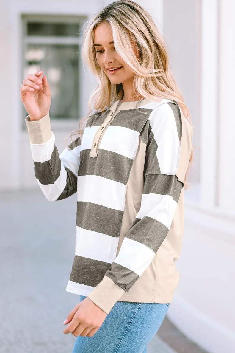 Colored Pullover Loose Casual Striped Printed Long Sleeves Women