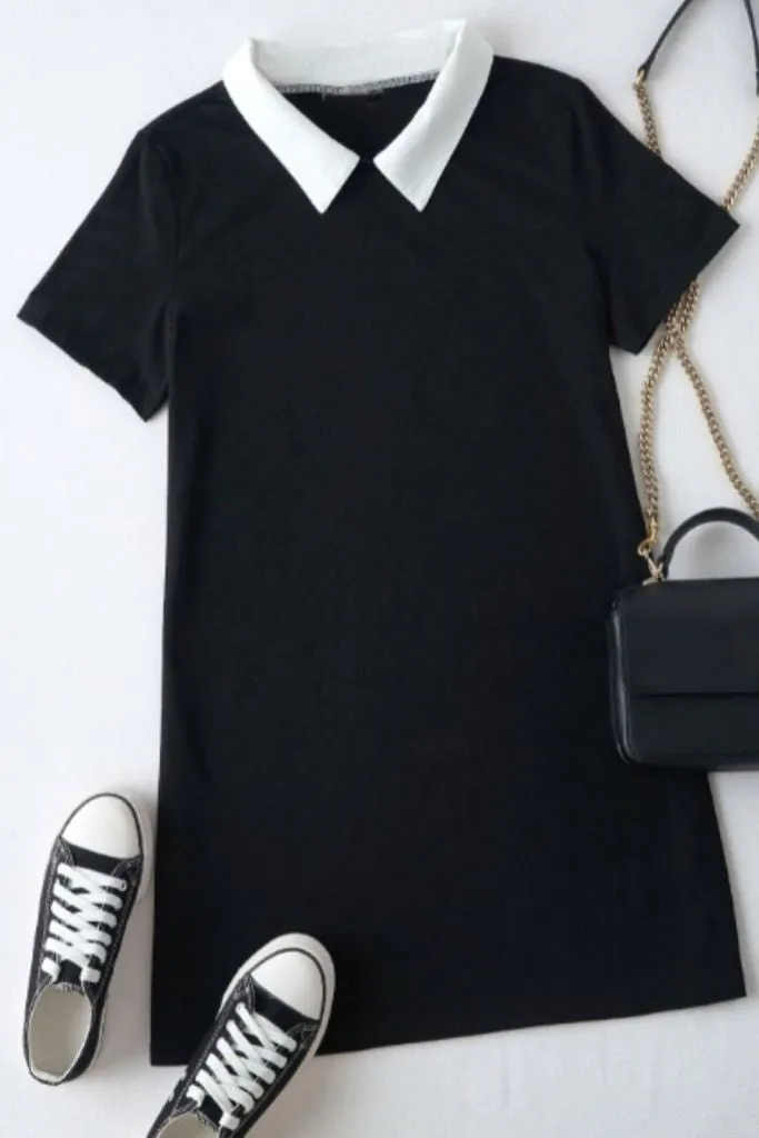 Contrast Collar Tee Dress