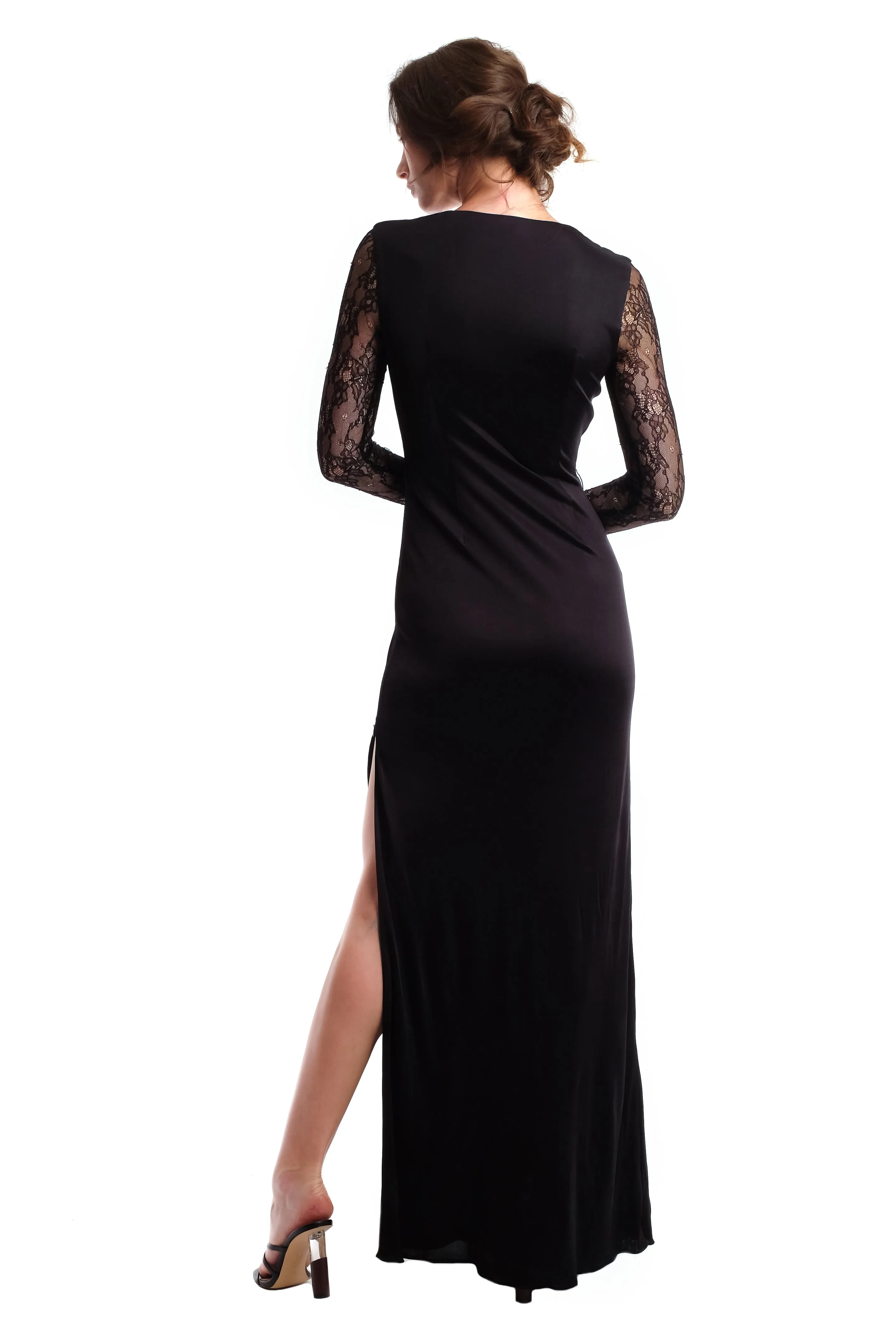 Diana Lace Sleeve Slit V-neck Gown