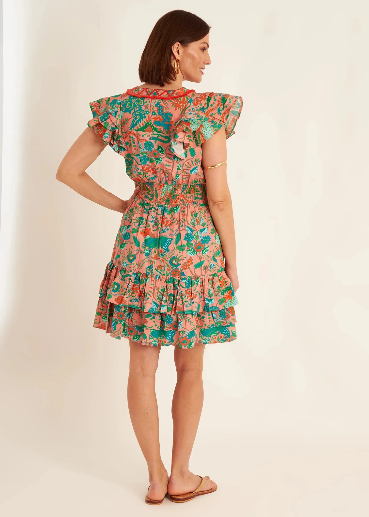 Eden Coral Ruffled Fritzy Dress