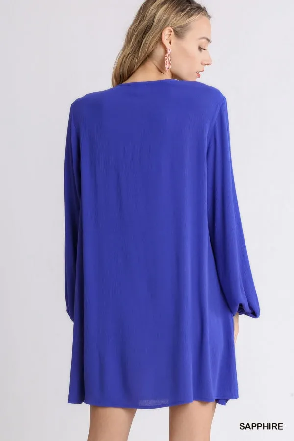 Embroidered Yoke Split Half Button Neck Bell Sleeve Dress