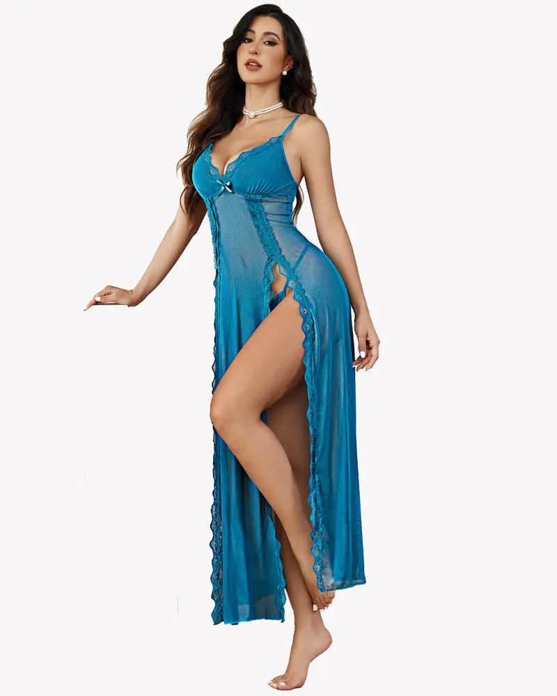 Fairy Lingerie Lace Mesh Side Split Nightdress