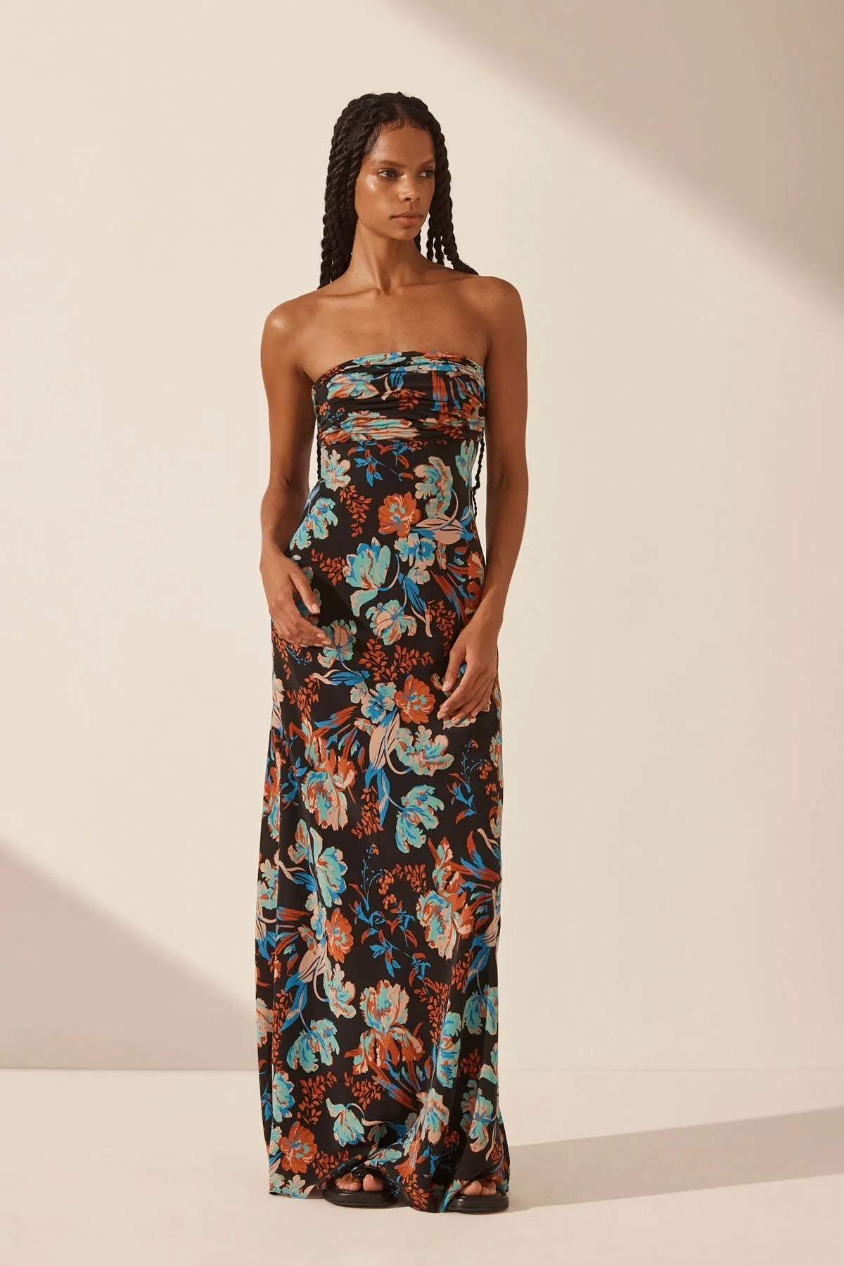 FLOTTE SILK RUCHED BODICE MAXI DRESS