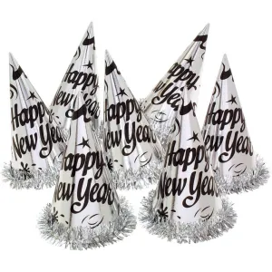 Foil Party Hat With Silver Tinsel