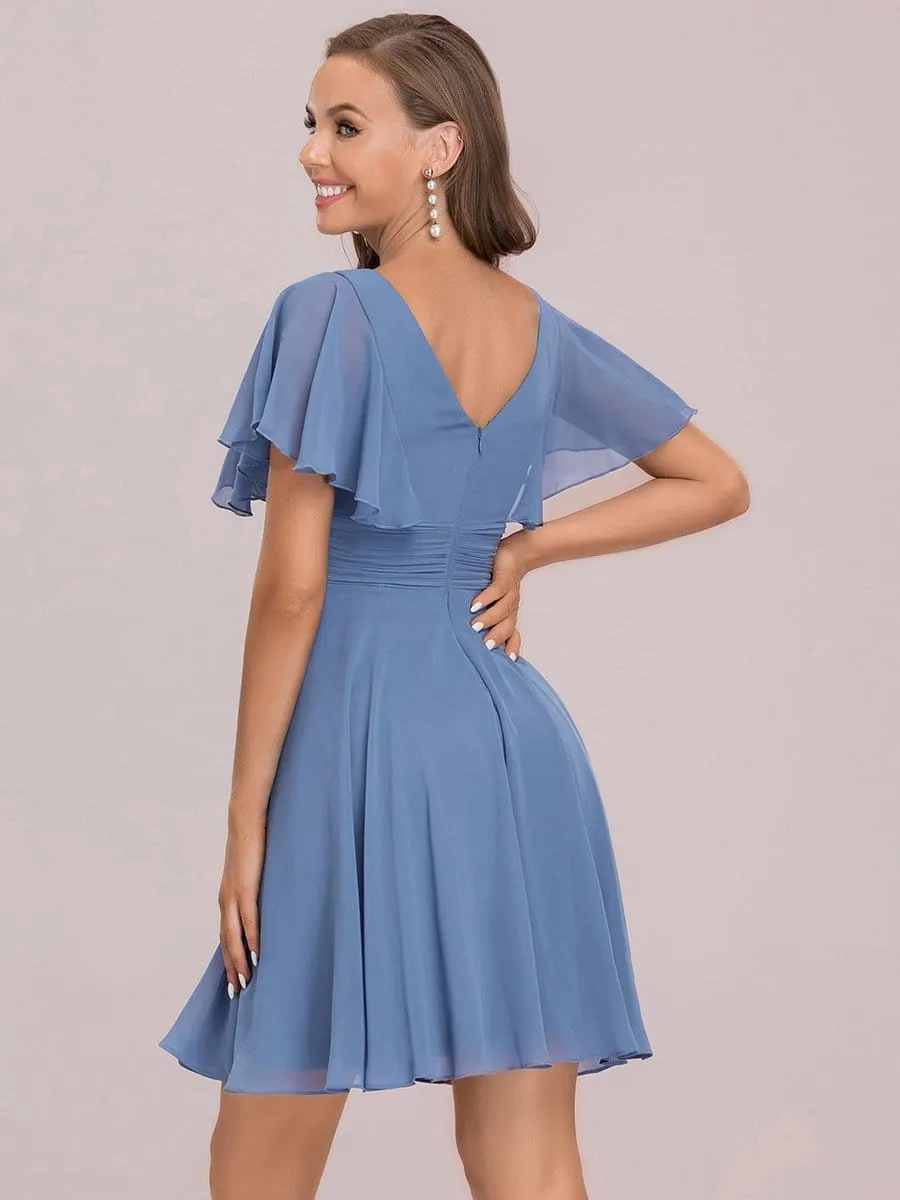 Frilly and Fun Short Bridesmaid Dress with Ruffle Sleeves