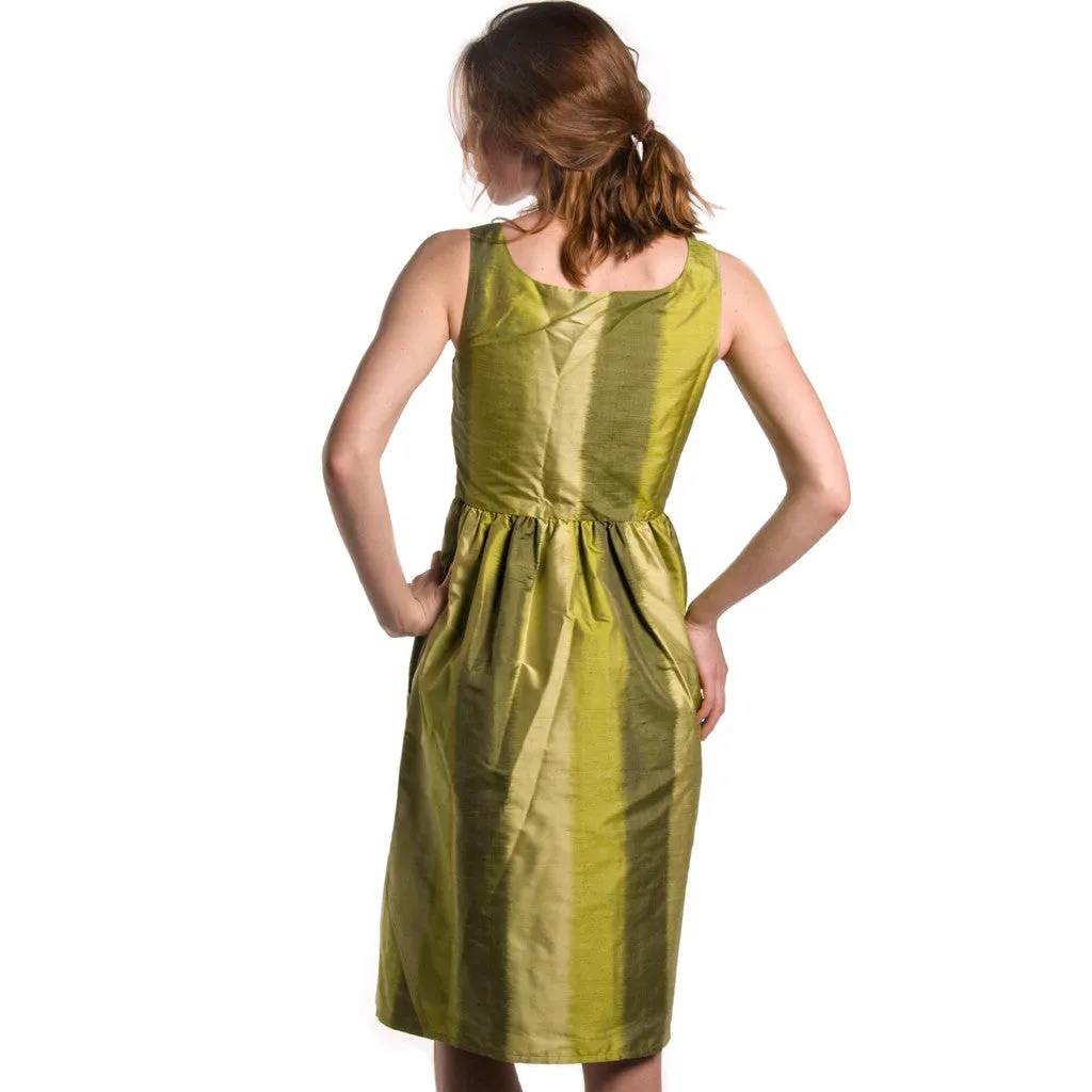 Garden Green Ombre Silk Embroidered Dress