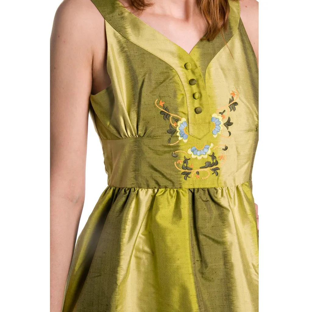 Garden Green Ombre Silk Embroidered Dress