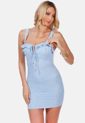 Gingham Check Bodycon Ruffle Dress