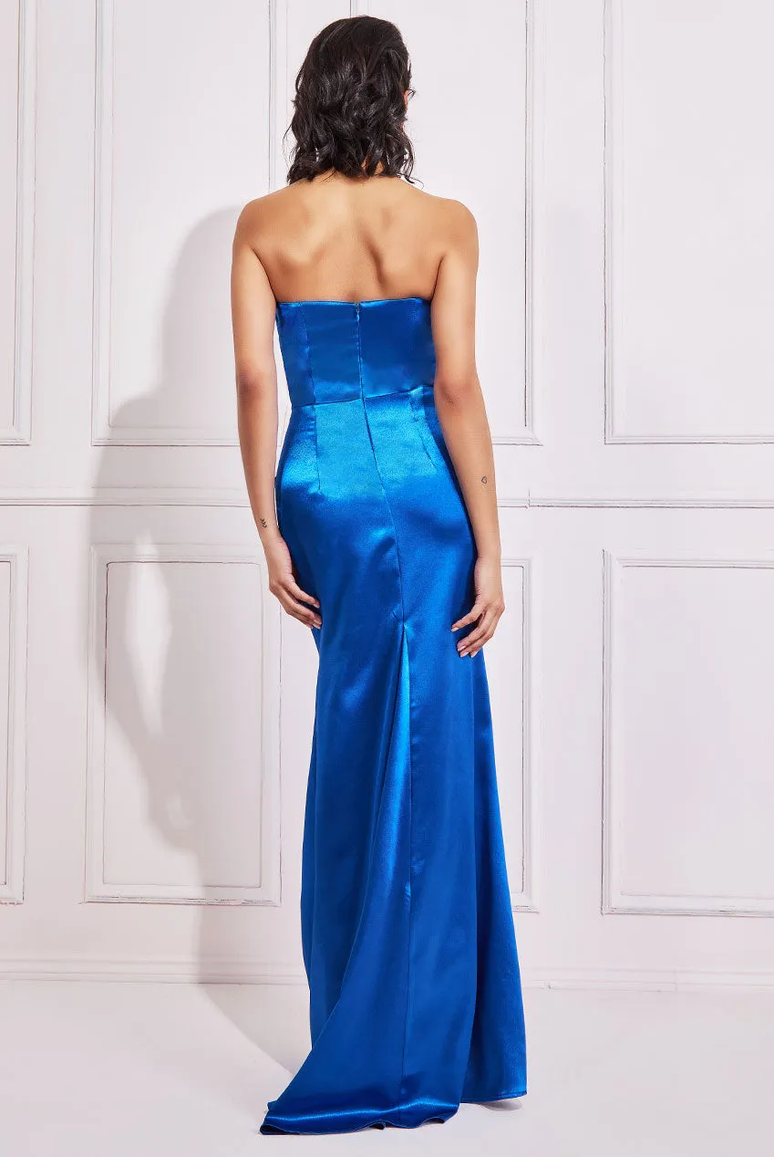 Goddiva Satin Bandeau Maxi Dress