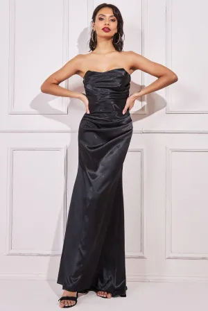 Goddiva Satin Bandeau Maxi Dress