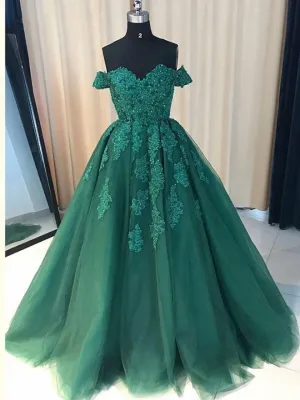 Green Off Shoulder Ball Gown Party Dress, Gorgeous Tulle Evening Formal Dress