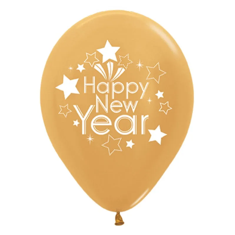 Happy New Year Metallic Gold Latex Balloons 30cm 6pk