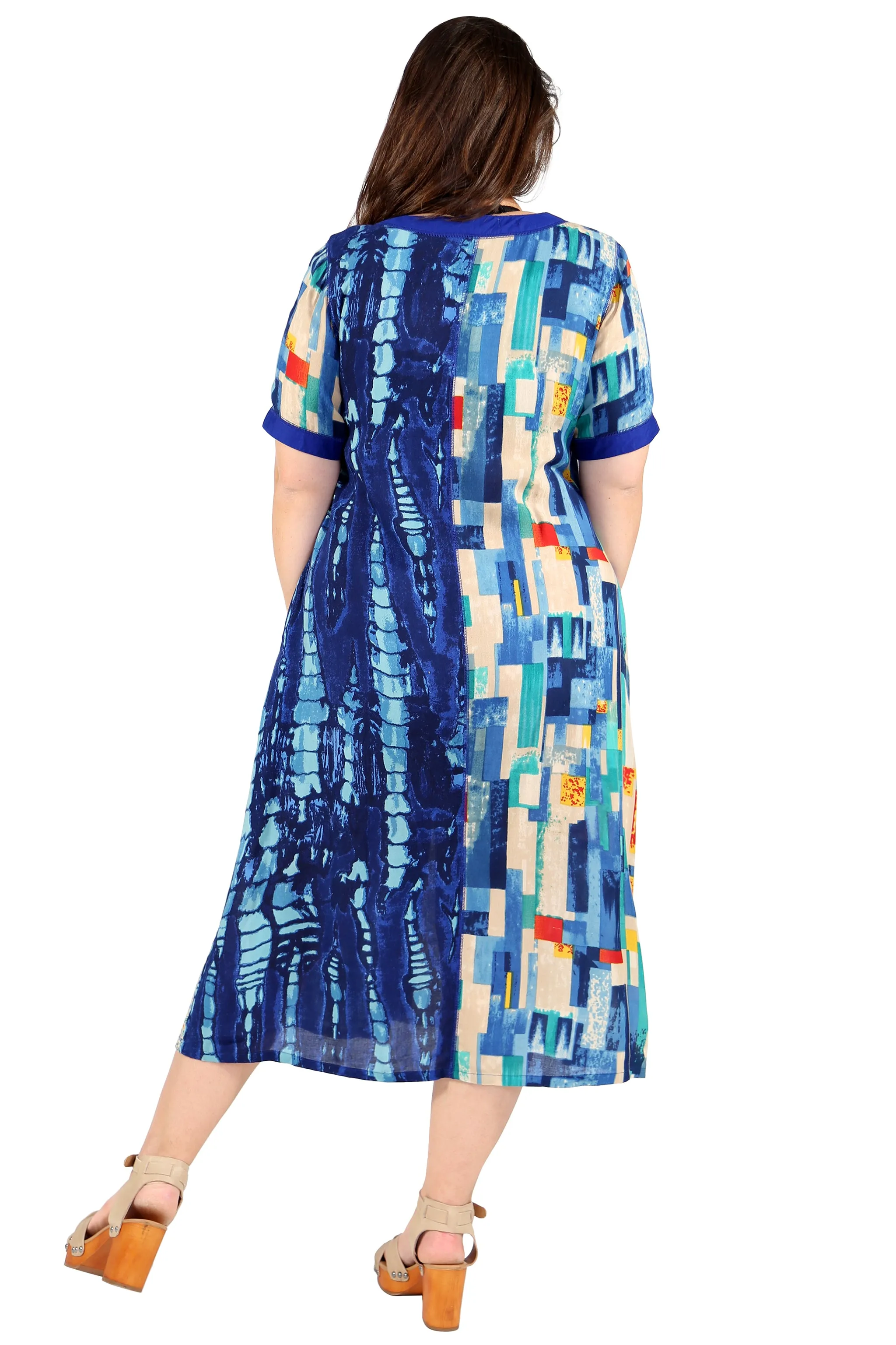 La Cera Multi Patchwork Plus Size Short Sleeve Dress