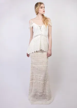 Lace peplum   fringe detail maxi dress