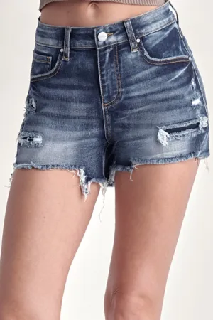 Marian Mid Rise Raw Hem Denim Shorts