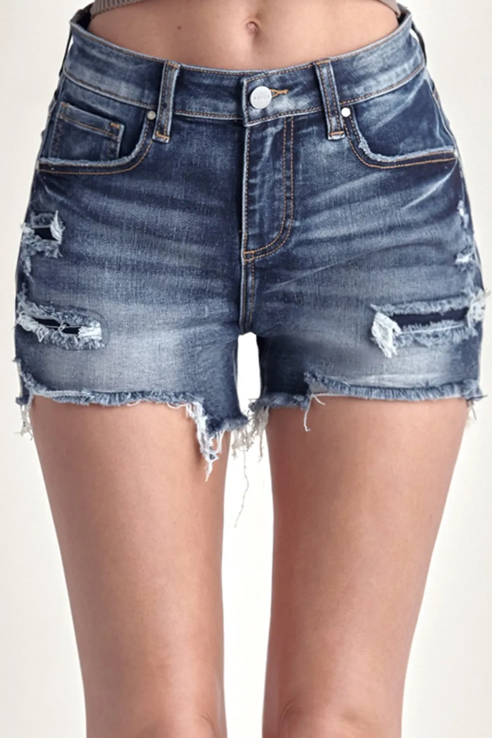 Marian Mid Rise Raw Hem Denim Shorts