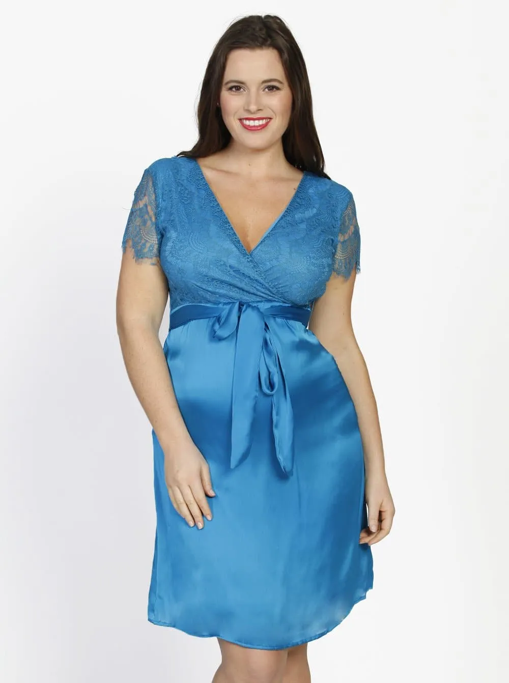 Maternity Mid Length Lace Party Dress - Teal