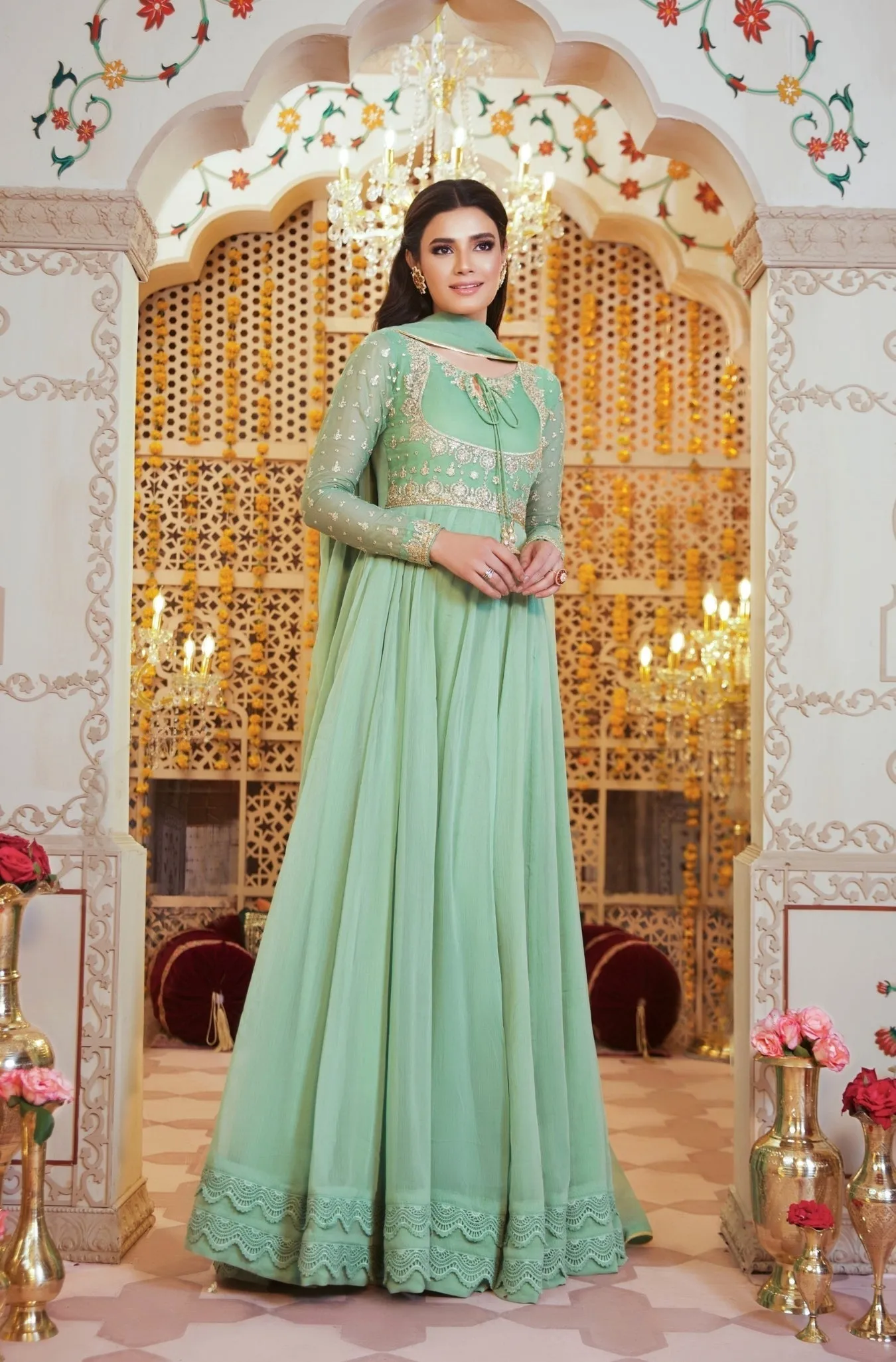 Mint Green Embroidered Anarkali Gown (Princess Pistachio)