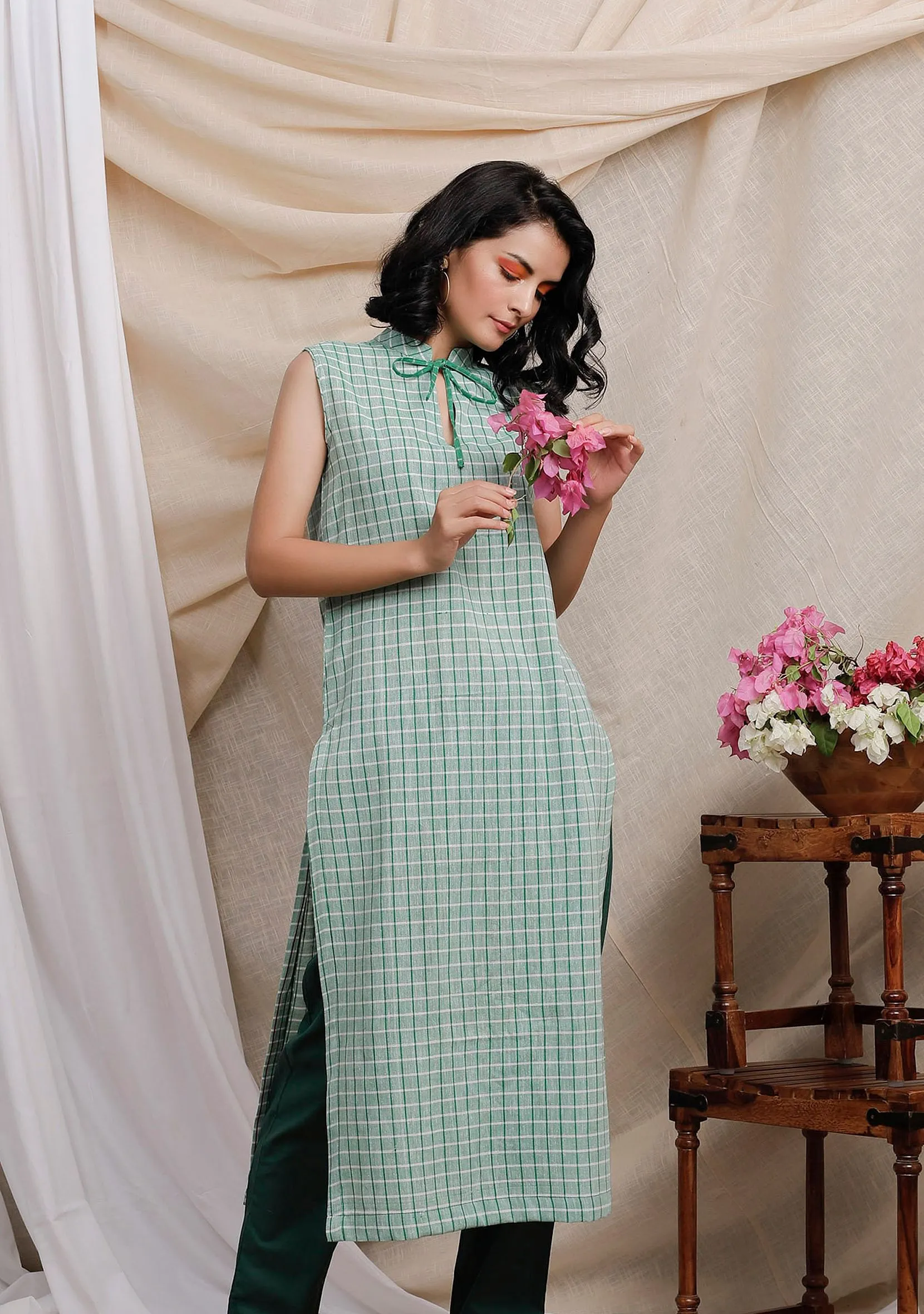 Mint Green Gamcha Gala Bandh Kurta