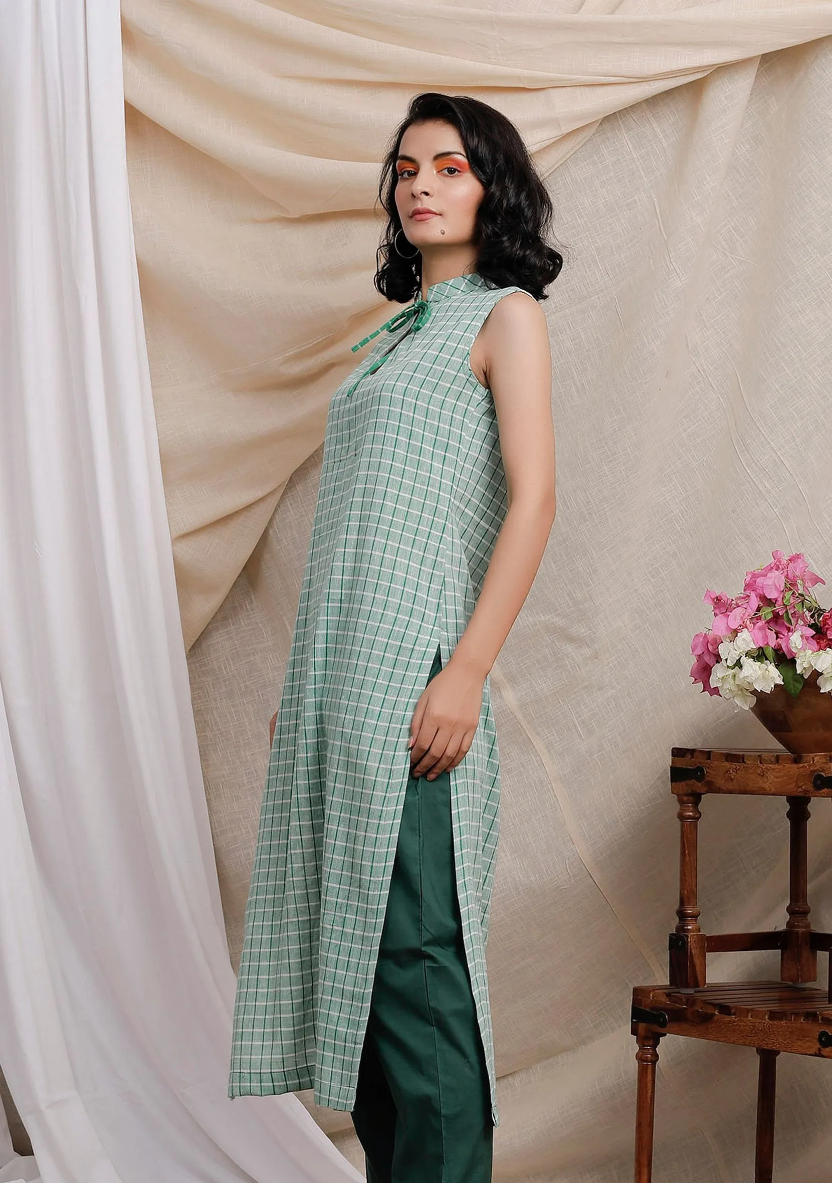 Mint Green Gamcha Gala Bandh Kurta