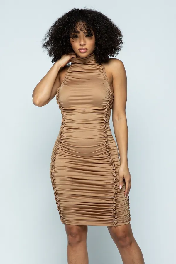 Mocha Turtle Neck Cringe Dress