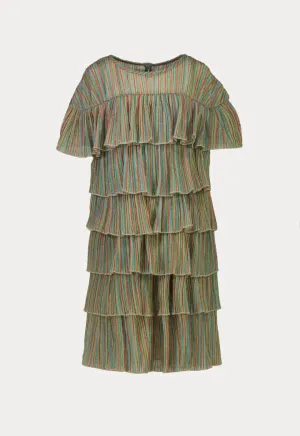 Multicolor Tiered Stripes Lurex Layers Dress