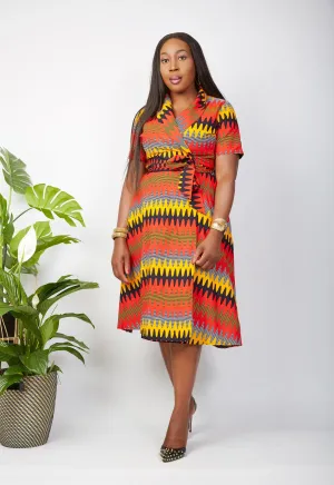 PRE-ORDER African Print Wrap Midi Dress - Oyinda