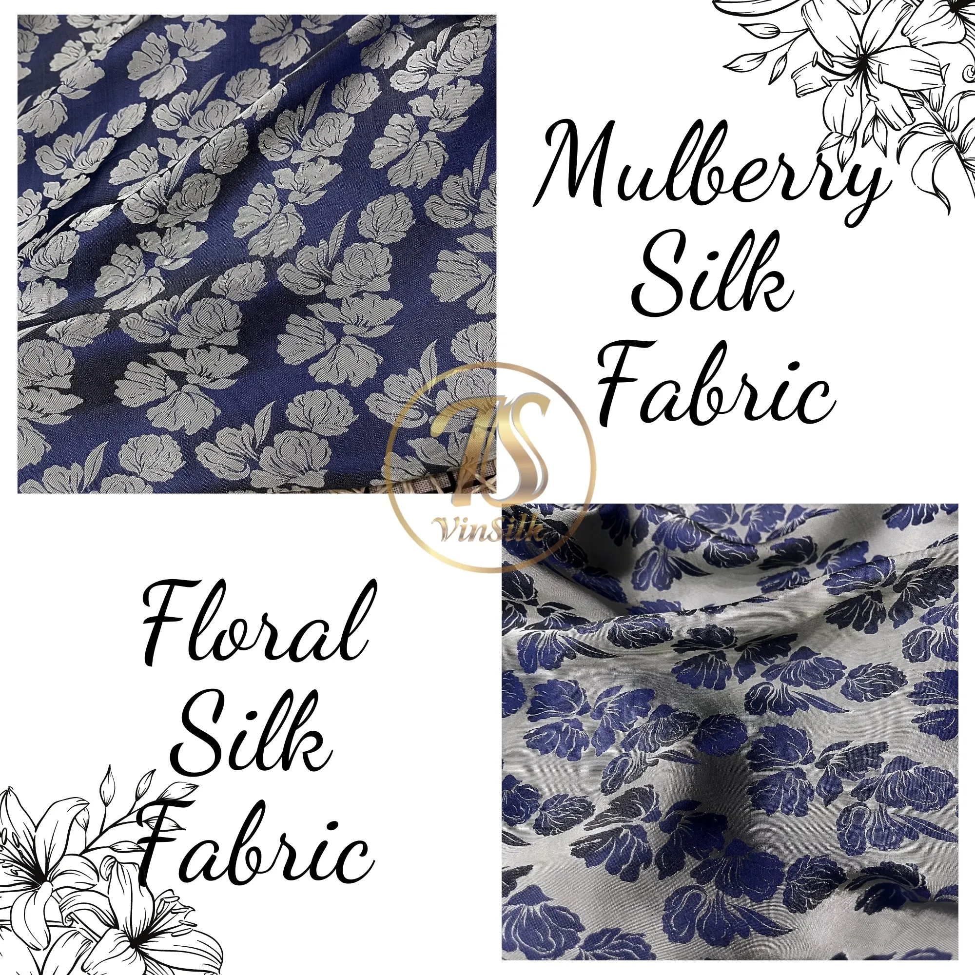 PURE MULBERRY SILK fabric by the yard - Floral silk fabric - Handmade fabric – Dress making – Silk for sewing - Gift for her - Silk apparel fabric