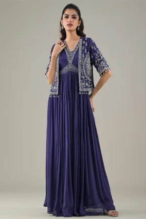 Purple Embellished Chinon Silk Gown