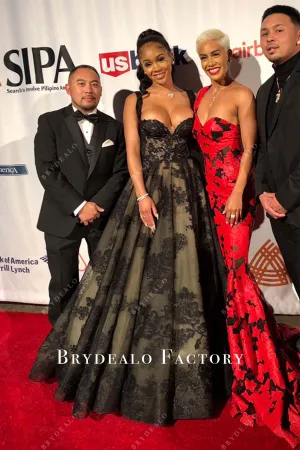 Rapper Saweetie Black Lace Ball Gown Long Red Carpet Celebrity Dress