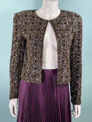 SOLD Papelle Boutique Evening Silk Beaded/Sequin Cropped Jacket SZ S