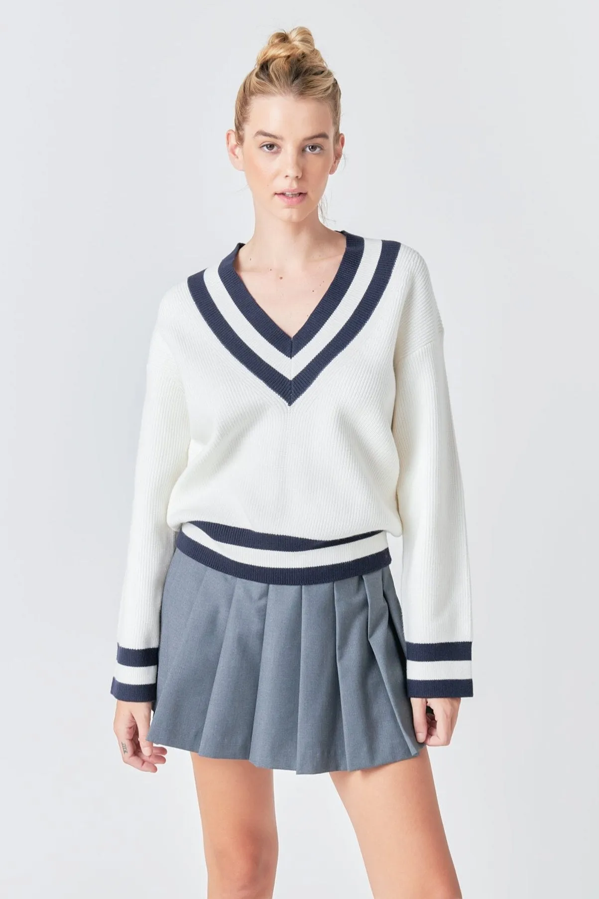 Striped V-neck Knit Sweater