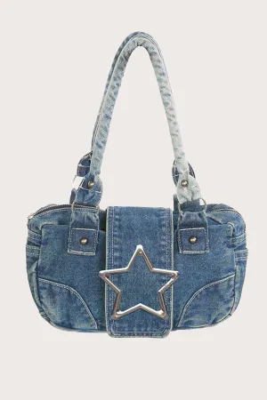 Stylish Five Pointed Star Decoration Denim Handbag